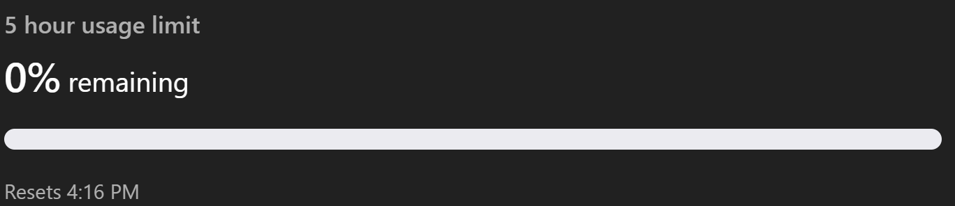 Codex 5 hour usage screenshot